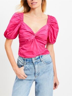 Loft Taffeta Puff Sleeve Sweetheart Pink Cropped Top Size 8 NWT